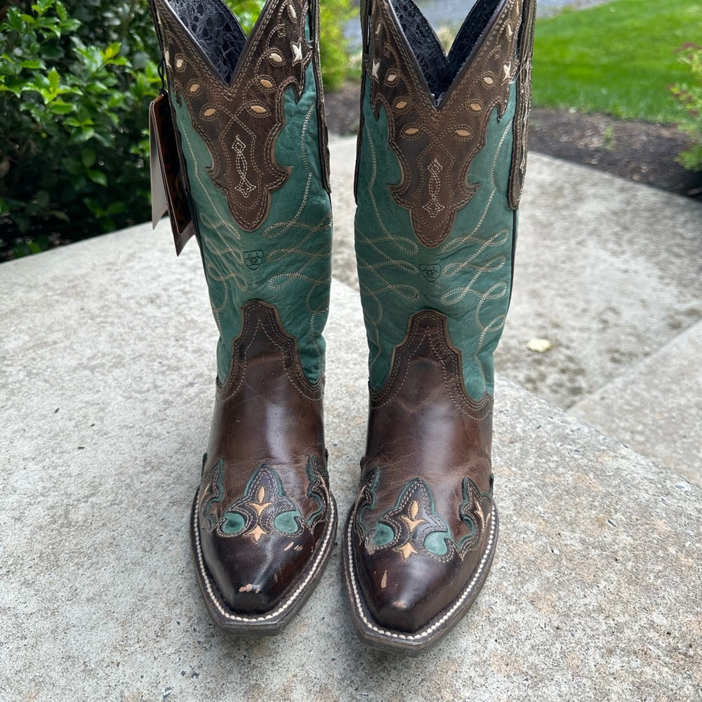 Ariat Brown and teal blue  Leather Boots